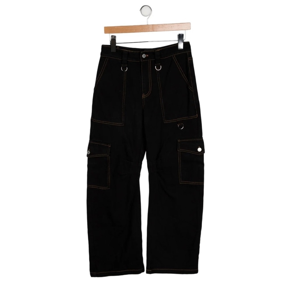 Dark Blue Cargo Pants with Contrast Stitching